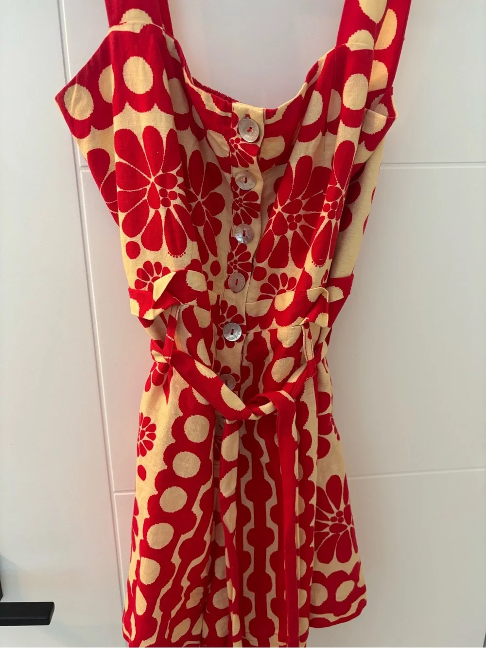 FARM Rio Red and Cream Floral & Dot Print Belted Romper - Picture 2 of 8